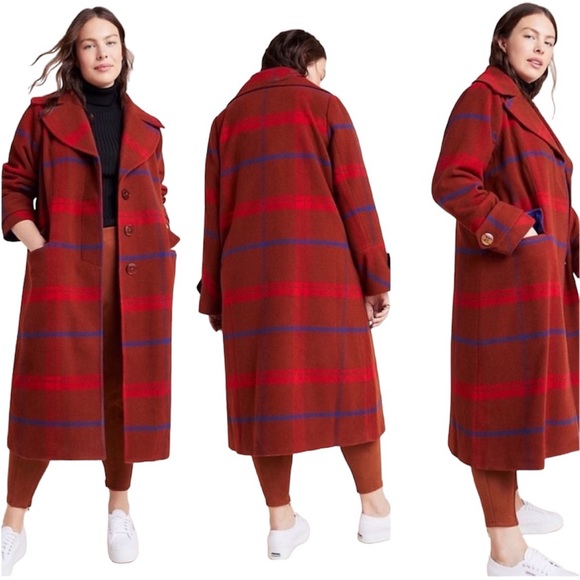 Anthropologie Jackets & Blazers - Anthropologie | Longline Wool Blend Plaid Jasper Coat Size 3X